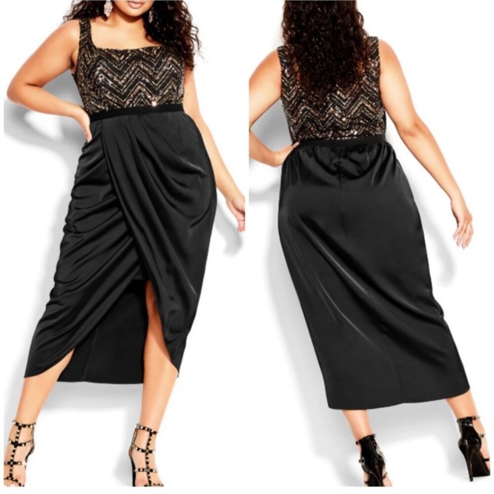 City Chic sequin bodice bronze black party dress New